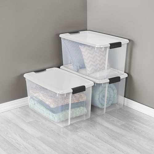 Sterilite 8-Pack 70 Quart Ultra Latch Box, Clear Storage Organizer Bins with Latching Lids - Stackable Plastic Containers for Home Organization in Garage, Attic, Basement, and Closet