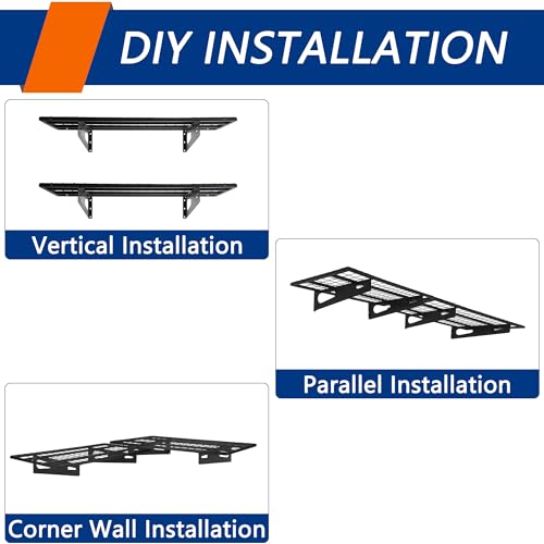 Soywey 2-Pack 1.5x3FT Garage Shelving 17.7-inch-by-35.8-inch Wall Shelf Garage Storage Rack Wall Mounted Floating Shelves, Black