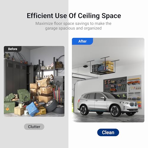 FLEXIMOUNTS 3x4FT Garage Storage Rack Overhead, Adjustable Ceiling Storage Racks, Metal Garage Organization System with 275LBS Weight Capacity(Black), Classic Series