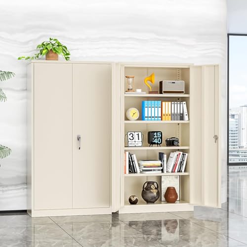 SUNCROWN Metal Storage Cabinets with Lock, Tool Cabinet, 72" Locking Steel Storage, Tall Locker Organizer Garage Cabinets with 2 Doors and 4 Shelves for Home,Office,Warehouse,Garage,School(Warm Grey)
