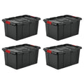 Sterilite 12-Pack Industrial Tote, Plastic Storage Bins with Lids, 27 Gallon, Black - Heavy-Duty Organizing Containers for Closet, Bathroom, and Office