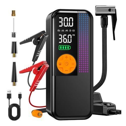Jump Starter with Air Compressor,5500A Portable Car Battery Booster(All Gas & 10L Diesel) with 150PSI Cordless Auto Tire Inflator,15V Portable Car Battery Jump Starter Box with LCD Display LED Light