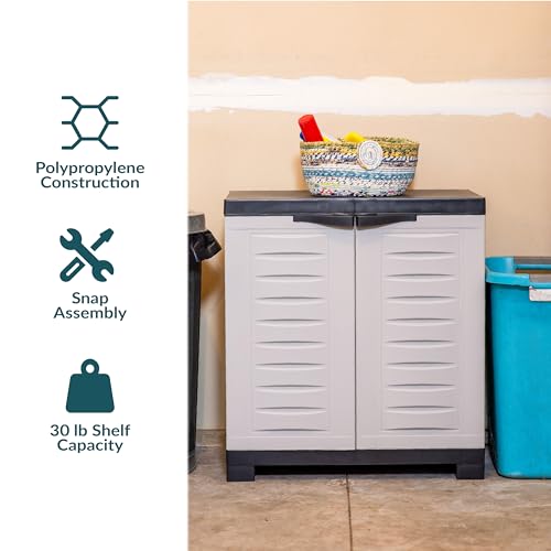 Sunnydaze 25.5" H Resin Garage Storage Cabinet - Garage Cabinet with Adjustable Shelf - Freestanding Utility Storage for Laundry Room, Office, Basement - Gray