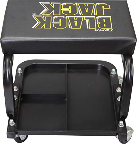 Torin ATR7211 Blackjack Rolling Creeper Garage/Shop Seat: Padded Mechanic Stool with Tool Tray Storage, Black, Large