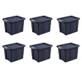 Sterilite 18 Gal Latching Tuff1 Storage Tote, Stackable Bin with Latch Lid, Plastic Container to Organize Garage, Basement, Blue Base and Lid, 6-Pack, Dark Indigo