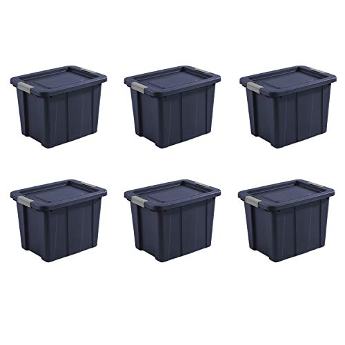 Sterilite 18 Gal Latching Tuff1 Storage Tote, Stackable Bin with Latch Lid, Plastic Container to Organize Garage, Basement, Blue Base and Lid, 6-Pack, Dark Indigo