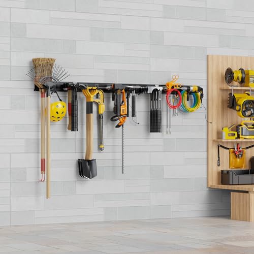 Waturis Garage Organizer - 64 Inch Wall Mount Tool Storage, 20PCs Heavy Duty Garden Tool Organizer with Adjustable Hooks, Max 900 lbs