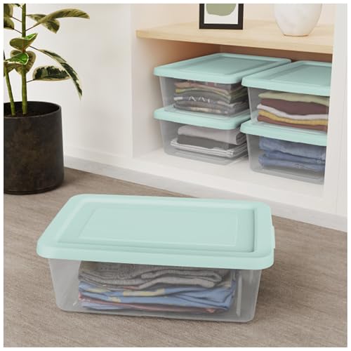 Sterilite 12 Pack Storage Boxes, Clear Plastic Stackable Containers, Lightweight Home Organizers with Snap Lids, 12 Quart, Mindful Mint
