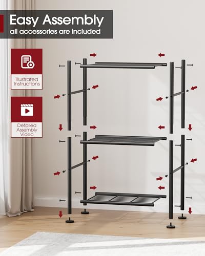Sakugi Storage Shelves - 3 Tier Shelf Organizer, Sturdy Metal Garage Shelving with Adjustable Leveling Feet, Space-Saving Shelves Organizer for Pantry, Laundry, Kitchen (18" x 12" x 30", Black)