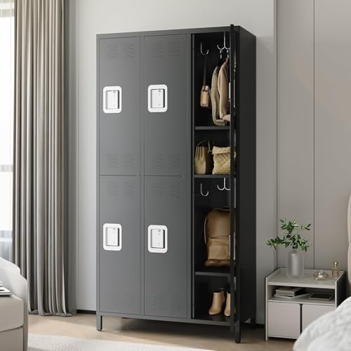 GarveeHome Metal Storage Locker with 6 Doors, Metal Locker for Employees with 18 Hooks for Garage School Office Gym Home, Assembly Required, Black
