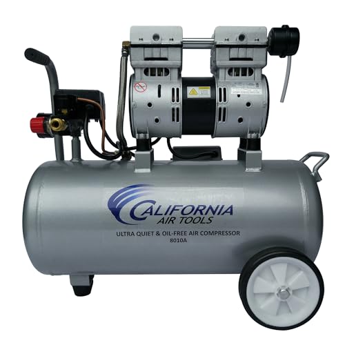 California Air Tools 8010A 1.0 HP Ultra Quiet and Oil-Free Air Compressor, 8 Gallon Aluminum Tank, Lightweight with Wheels, 60 dBA Noise Level