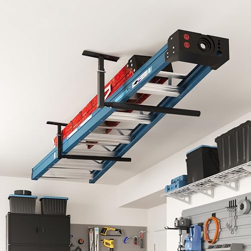 FLEXIMOUNTS Adjustable Overhead Ladder Rack, Garage Ceiling Storage Rack, Ladder Storage Organizer, 35" Extended Arms, 90 lbs Per Arm Heavy Duty Steel Rack for Kayak, Surfboard & Tools
