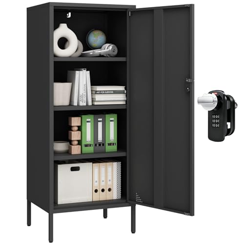 Steehoom Metal Locker Cabinet Lockable Storage Cabinet Black 4 Tier Employee Lockers for Home, School, Office, Garage, Bathroom H49.21'' (Black)