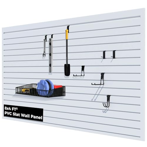 Slat Wall Paneling for Garage, 8ft x 4ft PVC Garage Storage System, Slatwall Panels Power Tool Organizer Wall Mount, Durable Slatwall Panels for Heavy Duty Organization