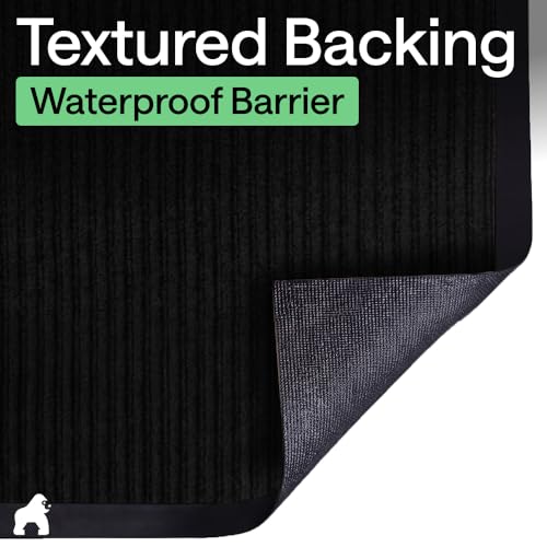 GORILLA GRIP Waterproof Traffic Guard Door Mat, 72x48 Heavy Duty Entryway Floor Mats, Strong Backing Commercial Utility Rugs, Office Hallway, Garage, Home, Low Profile Carpet Runner, Black