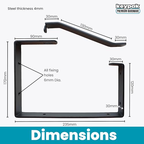 Keypak ST0555B 2 Pack Universal Lockable Wall Ladder Rack Brackets Secure Storage, Black, 170 x 235 x 30 mm