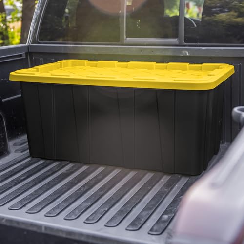 Sterilite 4-Pack Industrial Tote, Plastic Storage Container Bins with Lids, 38 Gallon - Heavy-Duty Organizing Containers for Closet, Bathroom, and Office
