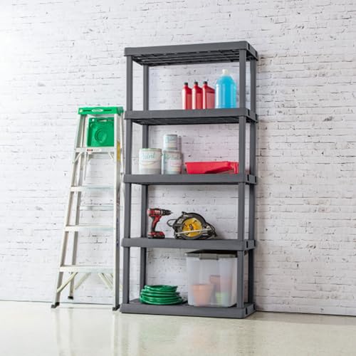 Sterilite 3-Pack 5 Shelf Unit, Heavy-Duty Shelving Storage Rack for Home and Garage, Gray - Multipurpose Plastic Organizer Shelves for Smart Organization