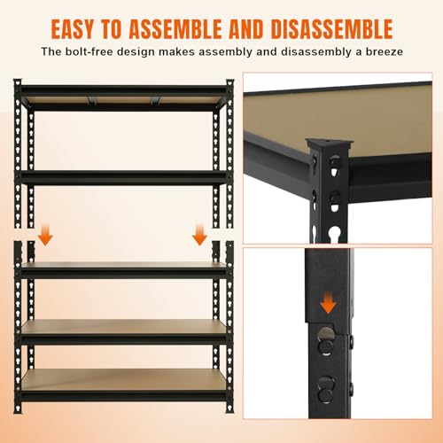 Big RED Storage Shelving Unit, 5-Tier Adjustable, Heavy Duty Metal Garage Shelves/Utility Rack for Kitchen, Pantry, Basement, Bathroom, Laundry - 3,000lb Capacity, Black, 72" H x 48" W x 24" D