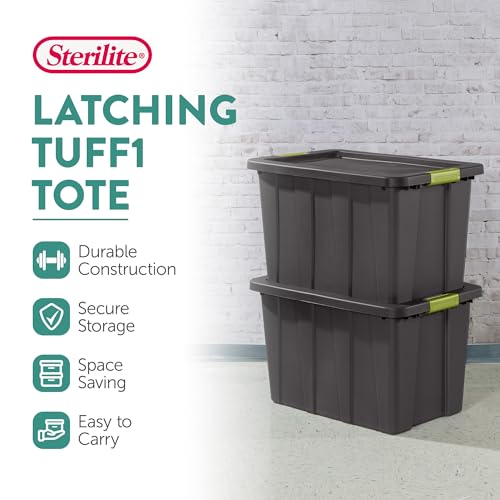 Sterilite 4-Pack Latching Tuff1 Tote, Large Plastic Storage Bins w/Lids, 30 Gallon, Gray - Heavy-Duty Stackable Organizer Boxes and Containers for Home, Office, Basement, Closet, and Garage