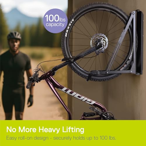 Pivot Bike Storage Rack Black by Delta Cycle - Bike Rack Garage Wall Mount Swivels to Save Space - No Heavy Lifting Required Vertical Bike Rack - Indoor Bike Storage Wall Hanger Holds Up to 100 lbs