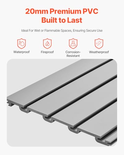 VEVOR Slat Wall Paneling, 8 x 4 ft, PVC Garage Slatwall without Accessories, Grey Slat Wall Easy-to-Install Adjustable Slatwall Panel with Coupling Structure & DIY Cutting, Fits for Storage & Display