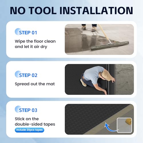 StellarStar 10x20 FT Garage Floor Mat, 2.8mm Thickened PVC Flooring Roll for Under Car, 200 SQFT Diamond Plate Black Garage Mats for Garage, Warehouse, Basement, Factory, Trailer (Include Tapes)