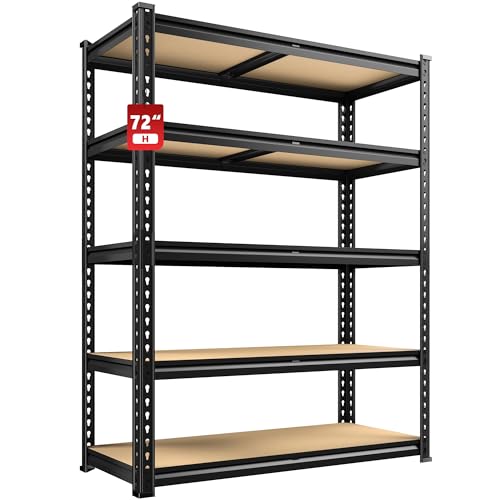 REIBII 2400LBS Storage Shelves 5 Tier Garage Shelving Heavy Duty Adjustable Garage Shelves, Utility Rack Shelf, Shelving Units for Storage Warehouse Pantry Closet, 35.5" W x 11.9" D x 72" H, Black