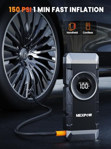 NEXPOW Car Battery Jump Starter with Air Compressor 3000A Peak,12V 150PSI Portable Jumpstart Box for Up to 8L Gas and 8L Diesel Engines, PD18W Quick Charging, Force Start Button