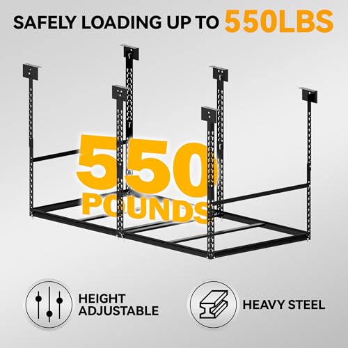 STORKING 3x6 Ft Overhead Garage Storage Rack, 28-41 inch Height Adjustable Ceiling Mounted Organization Rack, 550 lbs Weight Capacity, 36"x72" Heavy Duty Space-Saving Metal Rack for Garage Storage