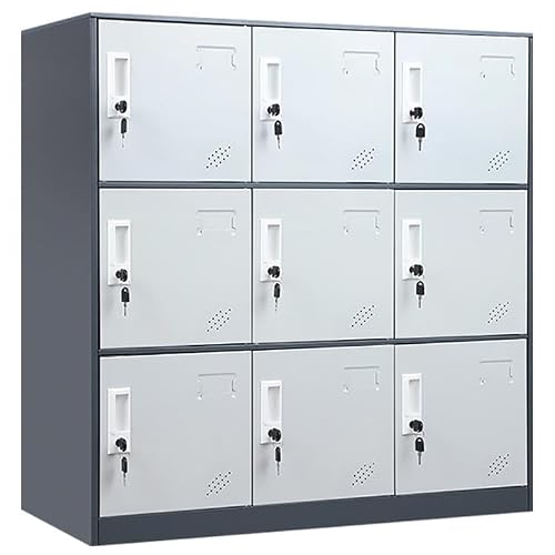 WISUNO 9 Doors Metal Lockers for Employees, Steel Storage Locker with Lock and Card Slot,Lockable Office Metal Storage for School Office Gym Bedroom,Garage(Gray)