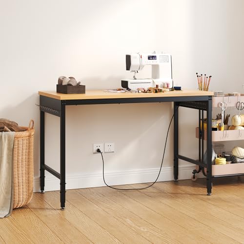 48" Work Bench Adjustable Height Workbench with Power Outlet & Pegboard Heavy Duty Table 2200 LBS Load Capacity Rolling Work Benches for Garage,Workshop,Office,Home