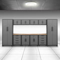 Torin 12 Piece Garage Storage Cabinet Set: Workshop Tool Organizer Chest with Lockers, Shelves and Wood Workbench, Black/Grey