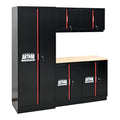 S.Walt Pre-Assembled Garage Storage Cabinet System, No Assembly Required, 6-Piece Workshop Cabinet Set in Black & Red with LED Lights, Wood Worktop, Key Locks, Adjustable Doors and Legs