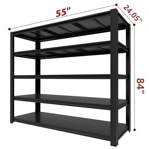 KIFDYTH 84 H*55 W*24.05 D Storage Shelves Heavy Duty, 3500 LBS Garage Shelving, 5 Tier Adjustable Metal Garage Shelving Units, for Garage Storage, Warehouses, Basement