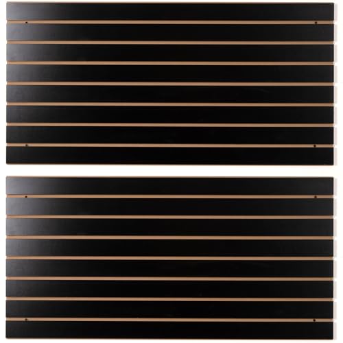 FRAYSCENT Slat Wall Paneling for Retail Display 2 Pack 4'x2', Black MDF Slatwall Panel for Garage Organizer Shiplap Wall Paneling,Slat Board Garage Slatted Storage Systems, Easy Install
