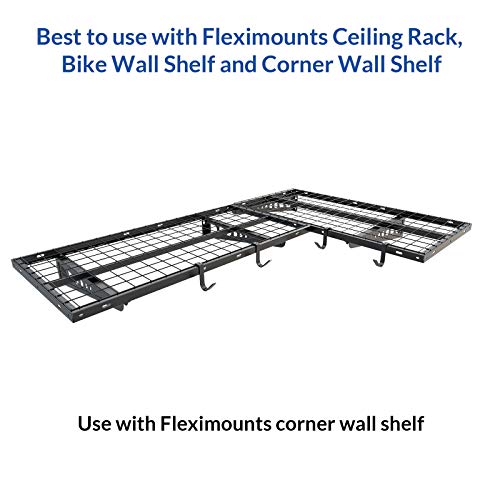 FLEXIMOUNTS 4 Pack Add On Storage Rail Hook Accessory for Ceiling Rack and Wall Shelving, Max Weight Capacity up to 50lbs, Black