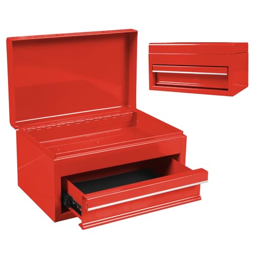 Torin APBT701RB 10" Mini Portable Steel Tool Box with drawer,Small Metal Tool Chest for Home,Garage or Workbench,Red