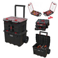 Stack N’ Roll 4-Piece Rolling Tool Storage System – Includes Large Rolling Tool Box, 2-Drawer Tool Box & 2 Tray Organizers | Modular Stackable Tool Storage with Wheels for Garage & Workshop