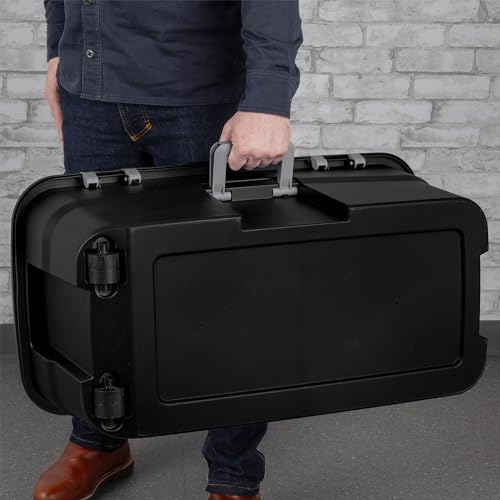 Sterilite 3 Pack Wheeled Footlocker, 22 Gallon Plastic Storage Container with Latching Lid and Handles, Black - Large Stackable Bin Home Organizer
