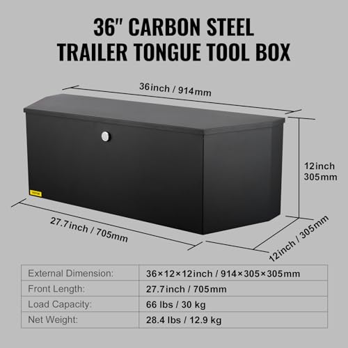 VEVOR Trailer Tongue Box, Heavy Duty Trailer Tongue Tool Box Storage Organizer with Lock & Keys, Utility Tool Chest for Pickup Truck Bed, RV, SUV, Off-Road Vehicle, Steel, 36" x 12" x 12"