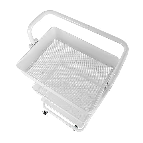 Seville Classics 3 Bin Metal Rolling Storage Utility Cart Organizer Trolley w/Lockable Wheels for Office, Art Supplies, School, Salon, Kitchen, Garage, Home, White w/Handle