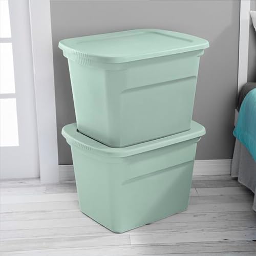 Sterilite 16 Pack Tote, Plastic Stackable Storage Bin Container with Lid, 18 Gallon, Mindful Mint
