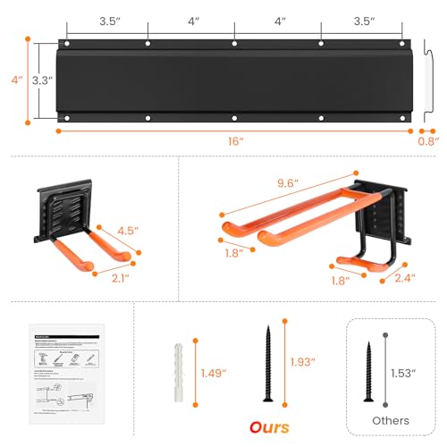 ELECROW Garage Storage Organizer, Wall Mount Rack with 6 Adjustable Hooks, 48 Inches Adjustable Garden Tool Organization, Heavy Duty for Garden and Yard Tool Storage