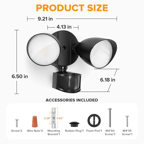 LUTEC 32W 3500 Lumen LED Security Lights Motion Sensor Light Outdoor, 5000K Daylight, IP65 Waterproof, Dusk to Dawn, Hardwired Motion Detector Flood Light for Garage, Yard, Porch-Black