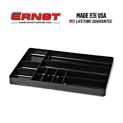 Ernst MFG 10 Compartment Drawer Organizer: Heavy Duty Stackable Tray for Automotive Tool Organization -Low Profile Toolbox - Nuts and Bolts, Tools, Parts, Easy to Clean - Black - Made in the USA