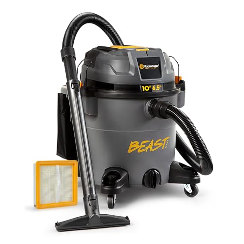 Vacmaster Professional Beast Series FLT+10-Gallon 6.5 Peak HP Wet/Dry Shop Vacuum with HEPA Media Filter, Manual Filter Cleaning System, Power Tool Sync Technology- VJN1012PF 0201