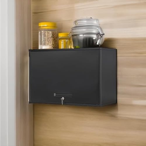 Yizosh Metal Garage Wall Cabinet with Doors and Shelves, Wall Mounted Metal Storage Cabinet, Floating Garage Tool Cabinet for Garage, Basement, Kitchen, Warehouse (Black, 21.6" H)