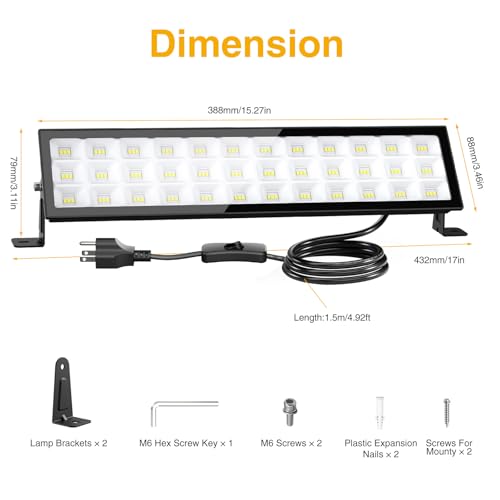 Onforu LED Shop Lights,100W 14000lm Ultra Bright LED Work Lights with Plug,6500K Daylight White Garage Light,IP66 Waterproof Lighting for Garage Warehouses Workshop(2 Pack)