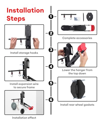Hutigertech Swivel Bike Wall Mount,160° Wall Mount Bike Storage Garage with 2 Hooks,77lbs Load Capacity Wall Mounted Bike Holder for Mountain Bike